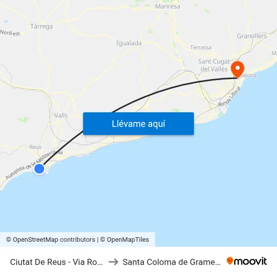 Ciutat De Reus - Via Roma to Santa Coloma de Gramenet map