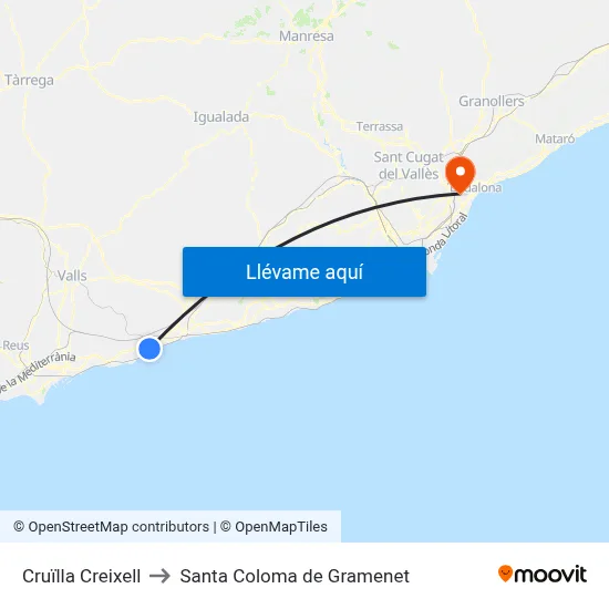 Cruïlla Creixell to Santa Coloma de Gramenet map