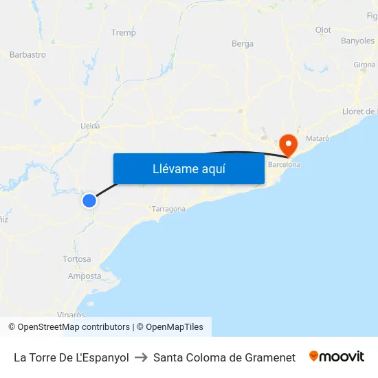 La Torre De L'Espanyol to Santa Coloma de Gramenet map