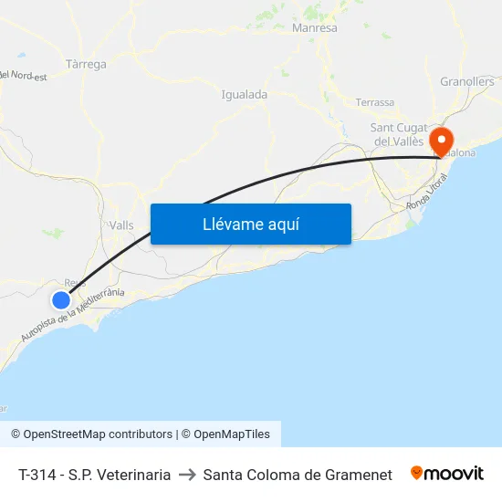 T-314 - S.P. Veterinaria to Santa Coloma de Gramenet map