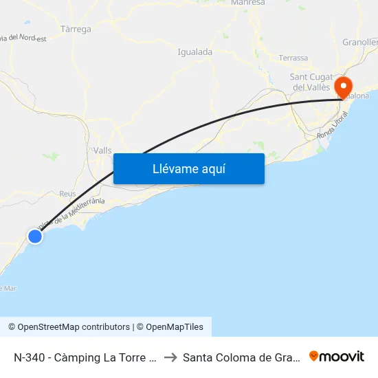 N-340 - Càmping La Torre Del Sol to Santa Coloma de Gramenet map