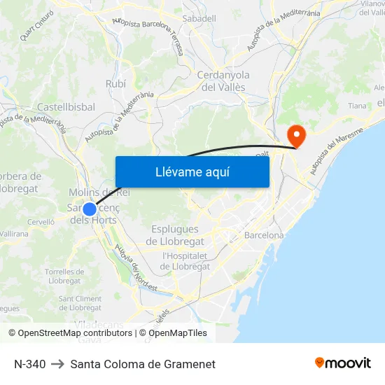 N-340 to Santa Coloma de Gramenet map