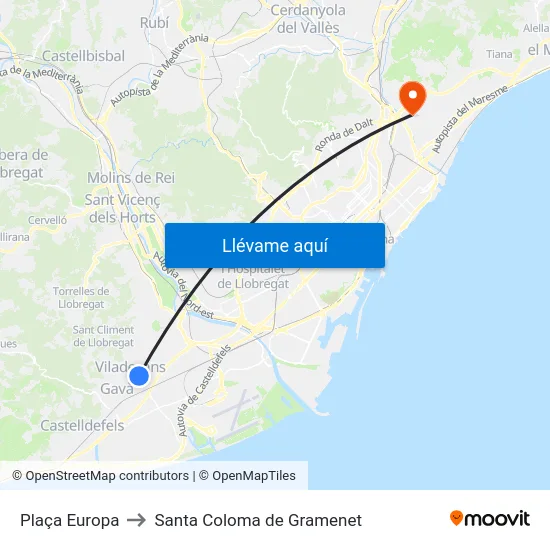Plaça Europa to Santa Coloma de Gramenet map