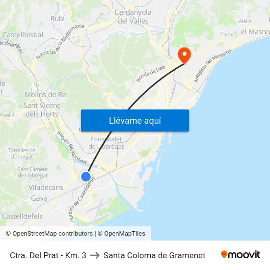 Ctra. Del Prat - Km. 3 to Santa Coloma de Gramenet map