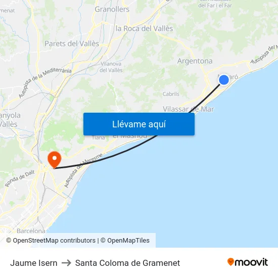 Jaume Isern to Santa Coloma de Gramenet map