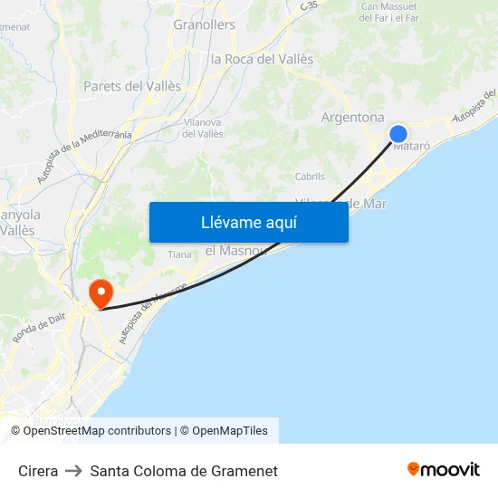 Cirera to Santa Coloma de Gramenet map