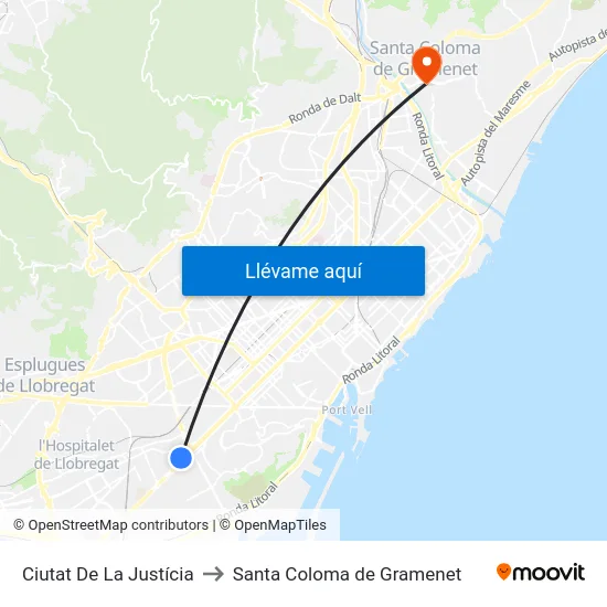 Ciutat De La Justícia to Santa Coloma de Gramenet map