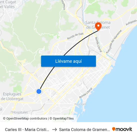 Carles III - Maria Cristina to Santa Coloma de Gramenet map
