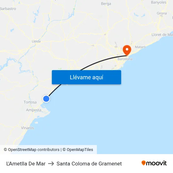 L'Ametlla De Mar to Santa Coloma de Gramenet map