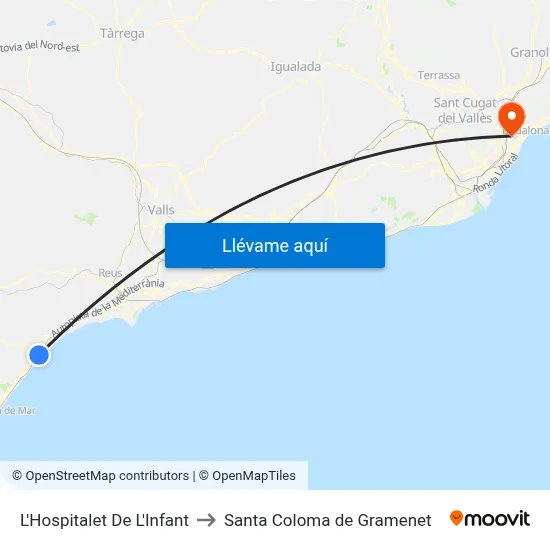 L'Hospitalet De L'Infant to Santa Coloma de Gramenet map