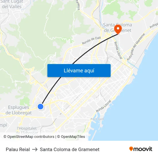 Palau Reial to Santa Coloma de Gramenet map