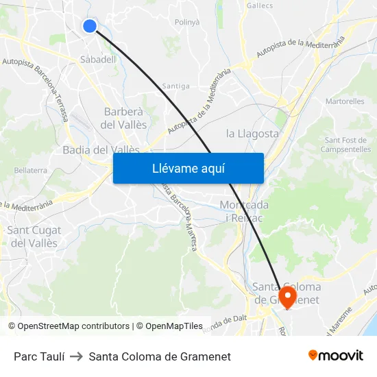 Parc Taulí to Santa Coloma de Gramenet map