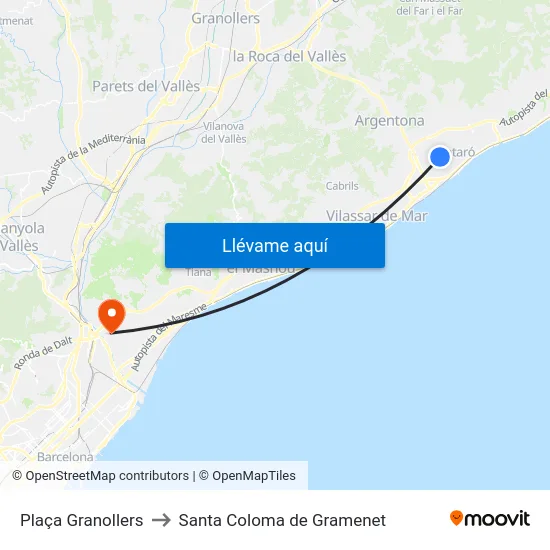 Plaça Granollers to Santa Coloma de Gramenet map