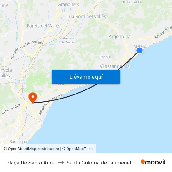 Plaça De Santa Anna to Santa Coloma de Gramenet map