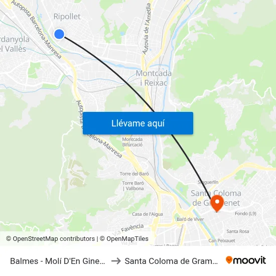 Balmes - Molí D'En Ginestar to Santa Coloma de Gramenet map