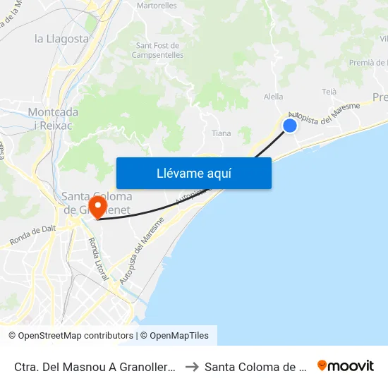 Ctra. Del Masnou A Granollers - Can Torras to Santa Coloma de Gramenet map