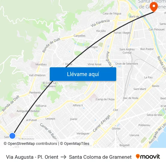 Via Augusta - Pl. Orient to Santa Coloma de Gramenet map