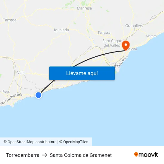 Torredembarra to Santa Coloma de Gramenet map