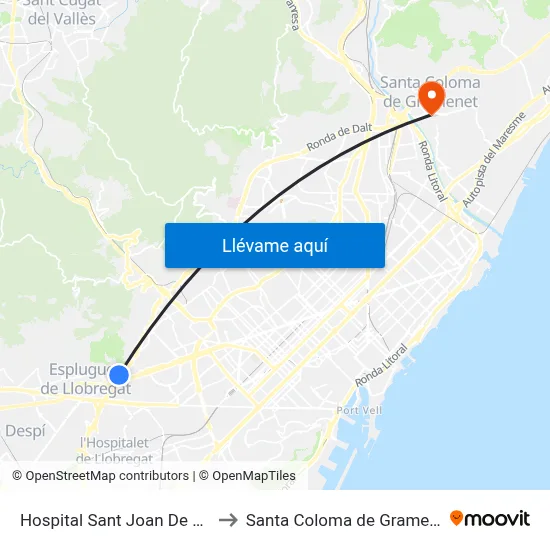 Hospital Sant Joan De Déu to Santa Coloma de Gramenet map
