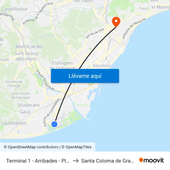 Terminal 1 - Arribades -  Planta 0 to Santa Coloma de Gramenet map
