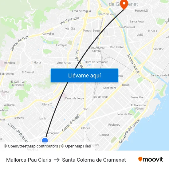 Mallorca-Pau Claris to Santa Coloma de Gramenet map