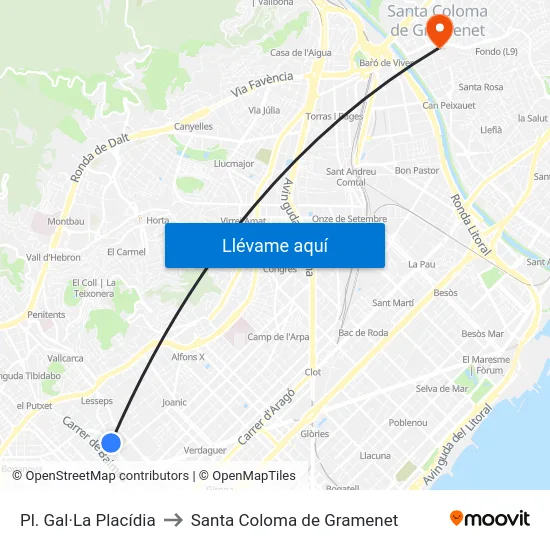 Pl. Gal·La Placídia to Santa Coloma de Gramenet map