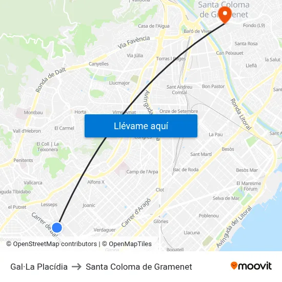 Gal·La Placídia to Santa Coloma de Gramenet map