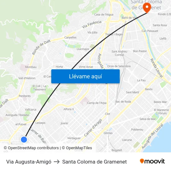 Via Augusta-Amigó to Santa Coloma de Gramenet map