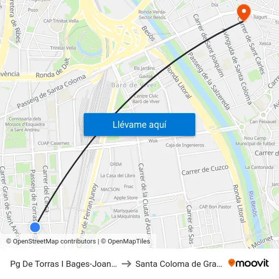 Pg De Torras I Bages-Joan Torras to Santa Coloma de Gramenet map