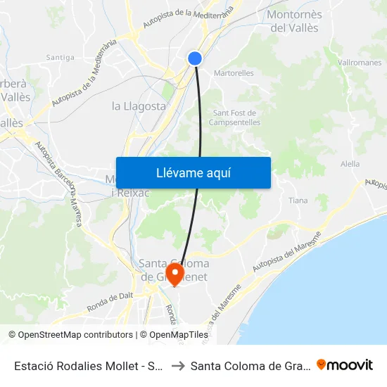 Estació Rodalies Mollet - Sant Fost to Santa Coloma de Gramenet map