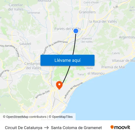 Circuit De Catalunya to Santa Coloma de Gramenet map