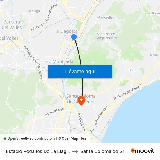Estació Rodalies De La Llagosta (R2) to Santa Coloma de Gramenet map
