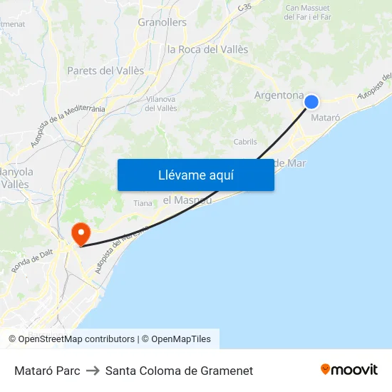 Mataró Parc to Santa Coloma de Gramenet map