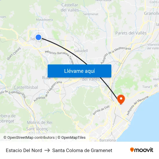 Estacio Del Nord to Santa Coloma de Gramenet map