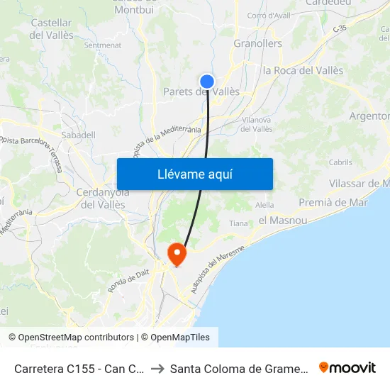 Carretera C155 - Can Coll to Santa Coloma de Gramenet map