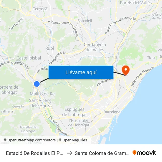 Estació De Rodalies El Papiol to Santa Coloma de Gramenet map