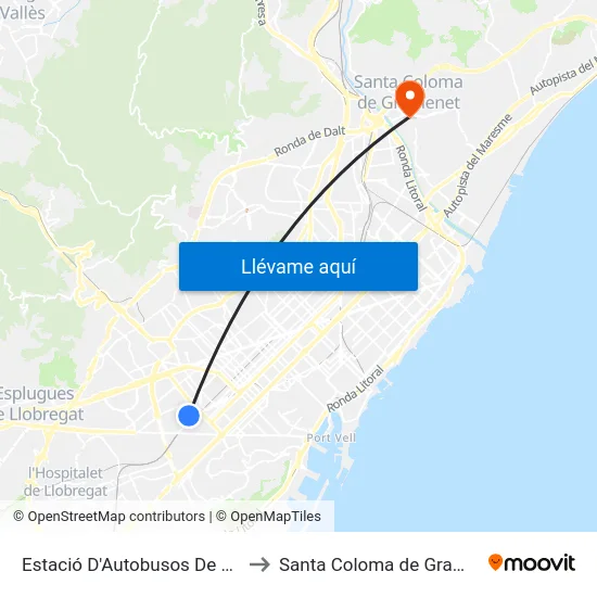 Estació D'Autobusos De Sants to Santa Coloma de Gramenet map