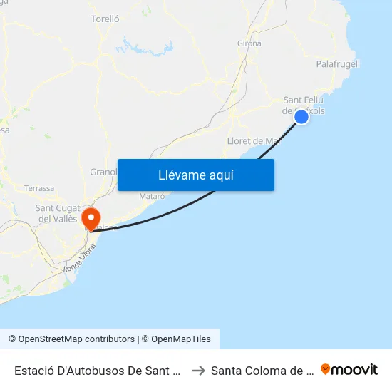 Estació D'Autobusos De Sant Feliu De Guíxols to Santa Coloma de Gramenet map