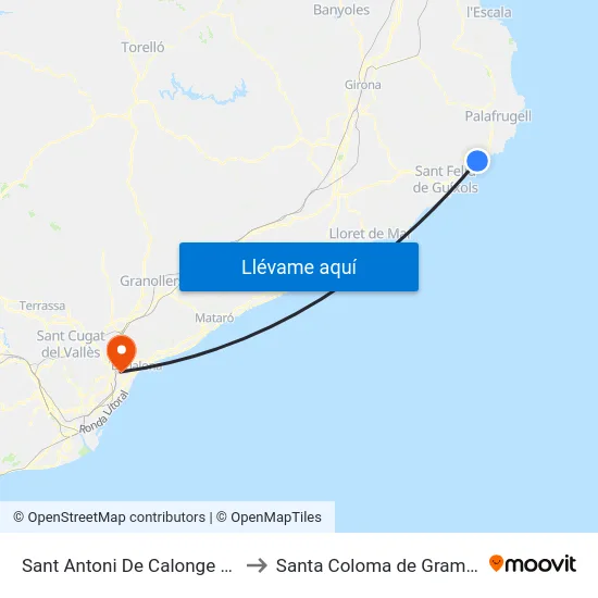 Sant Antoni De Calonge Nord to Santa Coloma de Gramenet map