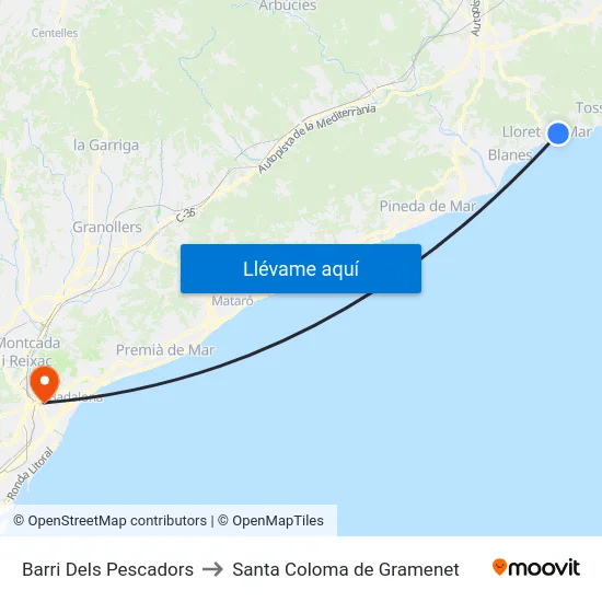 Barri Dels Pescadors to Santa Coloma de Gramenet map