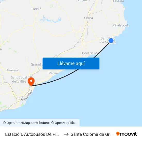 Estació D'Autobusos De Platja D'Aro to Santa Coloma de Gramenet map