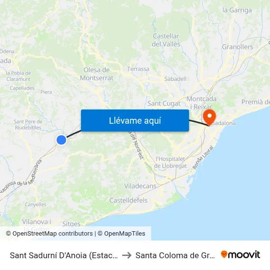 Sant Sadurní D'Anoia (Estació Renfe) to Santa Coloma de Gramenet map