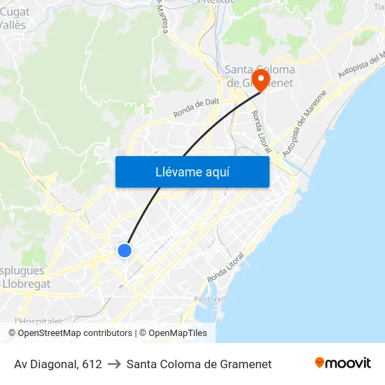 Av Diagonal, 612 to Santa Coloma de Gramenet map