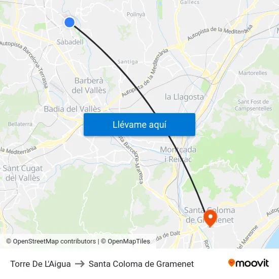 Torre De L'Aigua to Santa Coloma de Gramenet map
