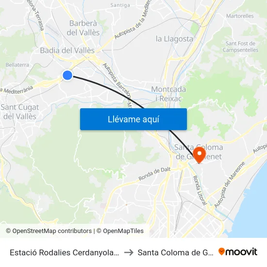 Estació Rodalies Cerdanyola Universitat to Santa Coloma de Gramenet map