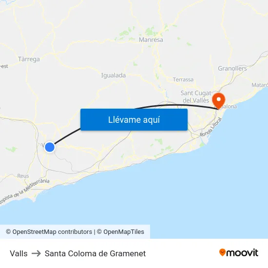 Valls to Santa Coloma de Gramenet map