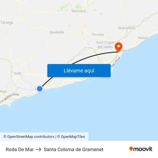 Roda De Mar to Santa Coloma de Gramenet map