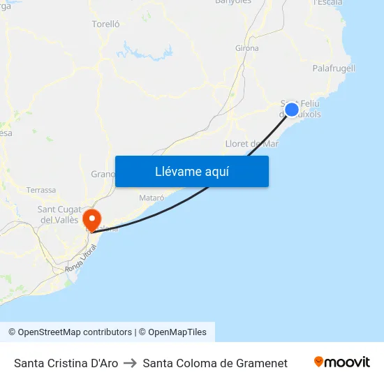 Santa Cristina D'Aro to Santa Coloma de Gramenet map