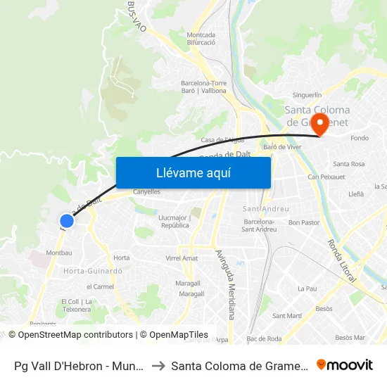 Pg Vall D'Hebron - Mundet to Santa Coloma de Gramenet map