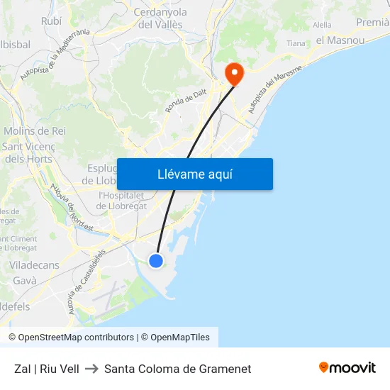 Zal | Riu Vell to Santa Coloma de Gramenet map